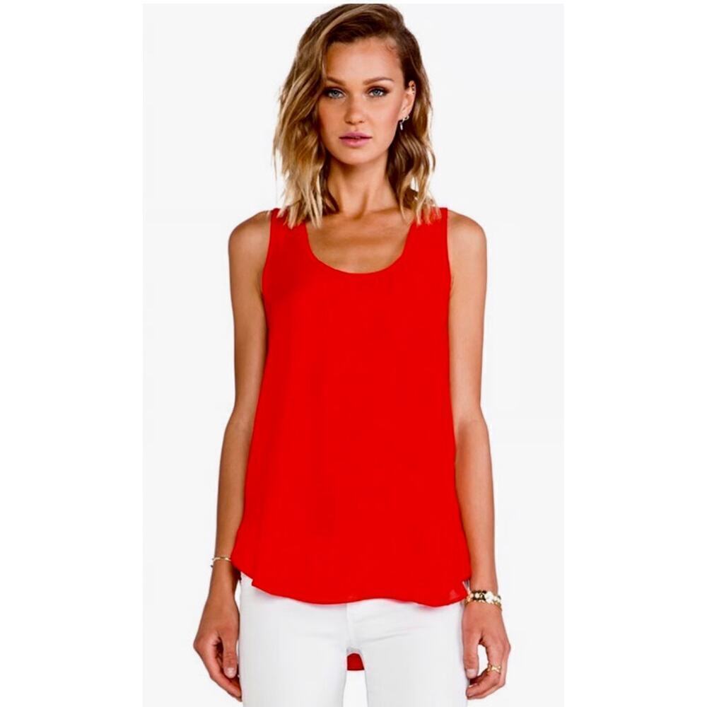 ☀️Krisa Revolve Red Solid Scoop Neck Sleeveless Tunic Tank Top NWT